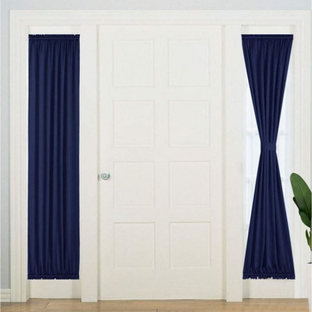 NEW Solid Color Navy Blue Country Farmhouse Door Curtain With Tieback Blackout - Picture 2 of 7